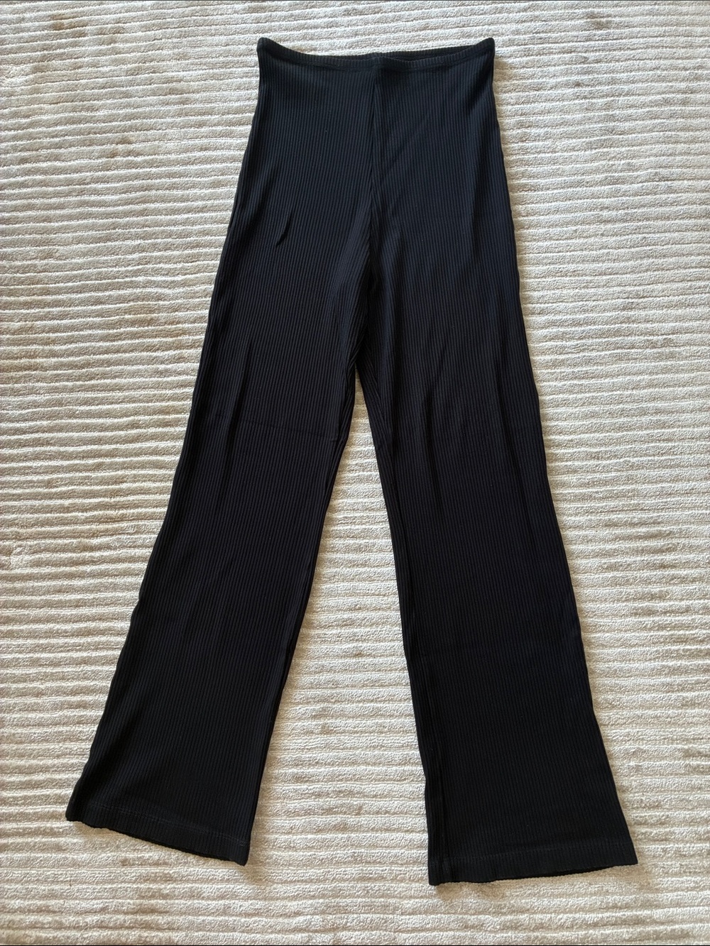 Reformation Black Ribbed Wide-Leg Pants
